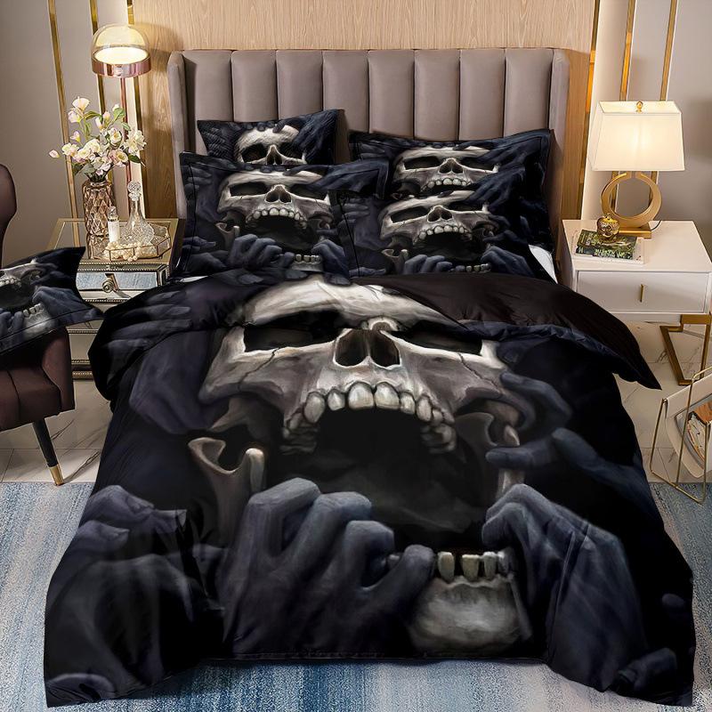 Set de trei piese 3D Textile de casă Lenjerie de pat Schelet Femeie frumoasă Imprimeu Husă de pilotă Cearșaf