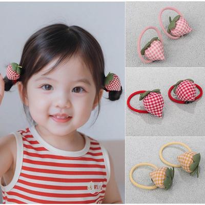 Süßer koreanischer Karostoff Erdbeer-Haargummi - Sanftes Gummiband für Zöpfe und Baby-Haarschmuck