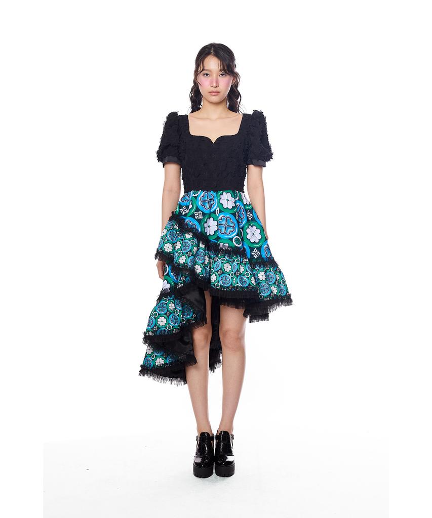 Greedius Signature Floral Puff-Sleeve Dress