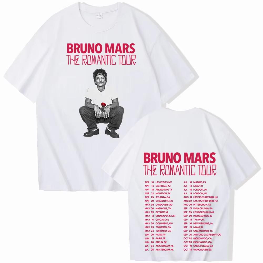 Bruno Mars The Romantic Tour Baumwolle Bedrucktes T-Shirt Mann Frau Harajuku Übergroß Kurzarm Rundhals Freizeitshirt Geschenke