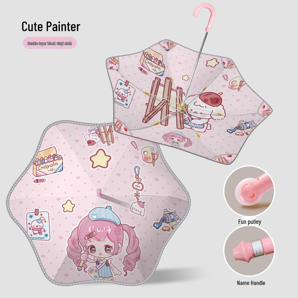 Children's Cartoon Umbrella: Safe, Rounded Corners, Anti-Puncture, Lightweight, Long Handle for Kindergarten & Elementary Boys and Girls.