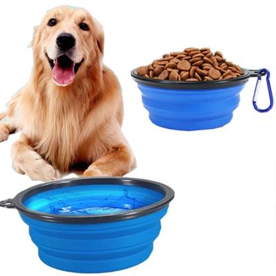 1000ml Collapsible Dog  Folding Silicone Bowl Pet Outdoor Travel Portable Puppy Food Container Feeder With Carabiner