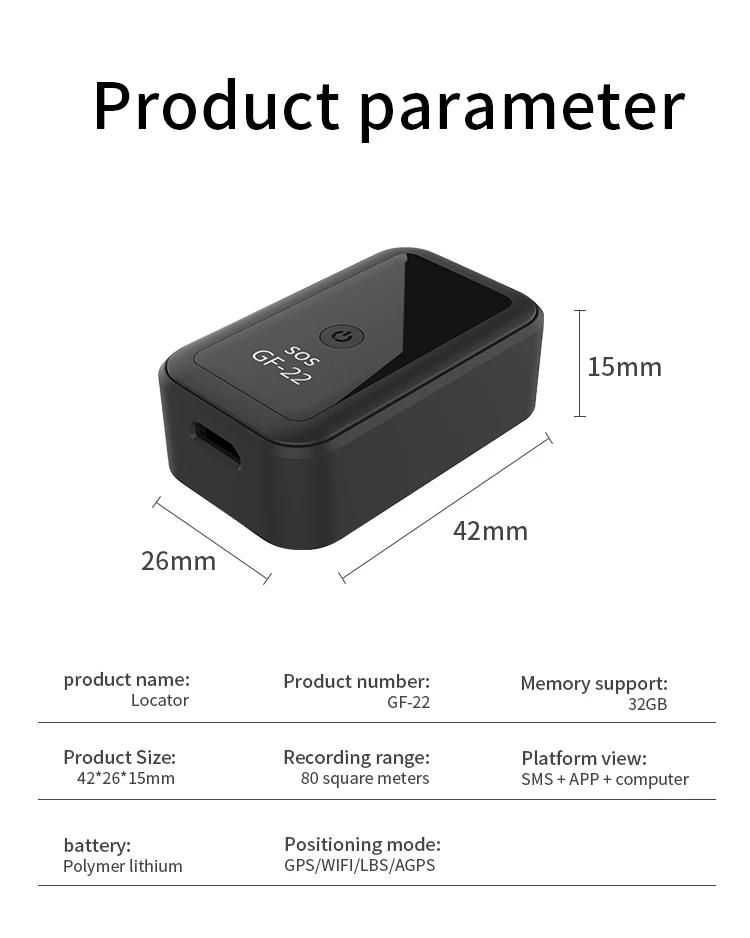 Dispositivo di localizzazione per auto GF-22, potente allarme automatico magnetico, mini localizzatore GPS per auto, controllo vocale, dispositivo anti-smarrimento