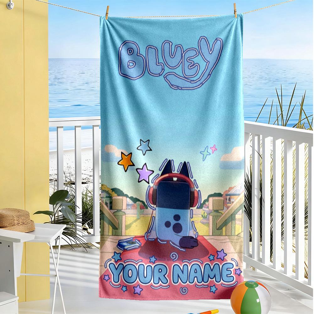 Bluey Customize Your Name Beach Towel Super Soft Microfiber Quickdry Fabric Portable for SwimmingBeachCamping Travel Beach AccessoriesGym
