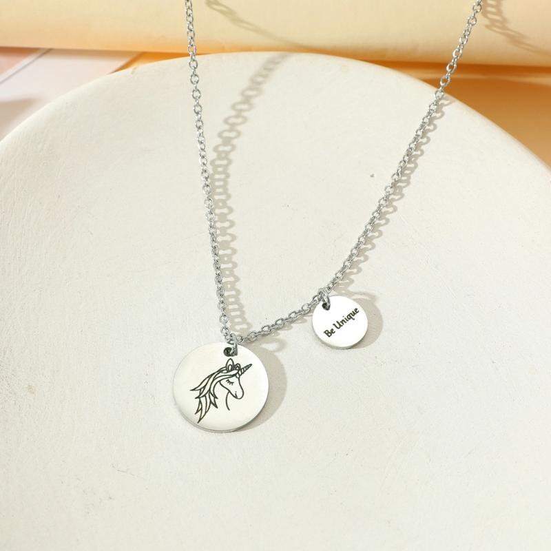 Round Unicorns Pendant Necklace Stainless Steel Clavicle Chain Fashion Choker