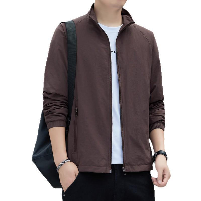 Mens Casual Baseball-Style Jacket Loose Fit Nylon Windproof Outerwear Middle-Aged Adults