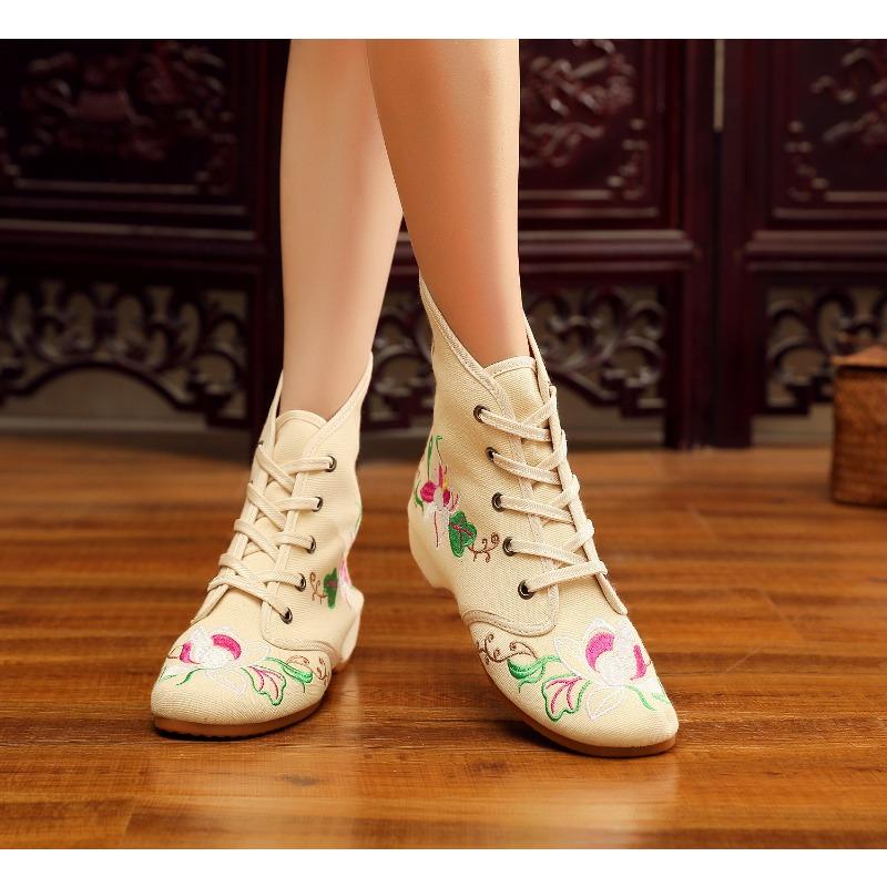 Autumn and winter cm boots embroidered cloth shoes short boots women's inner heightincreasing cloth shoes women's boots