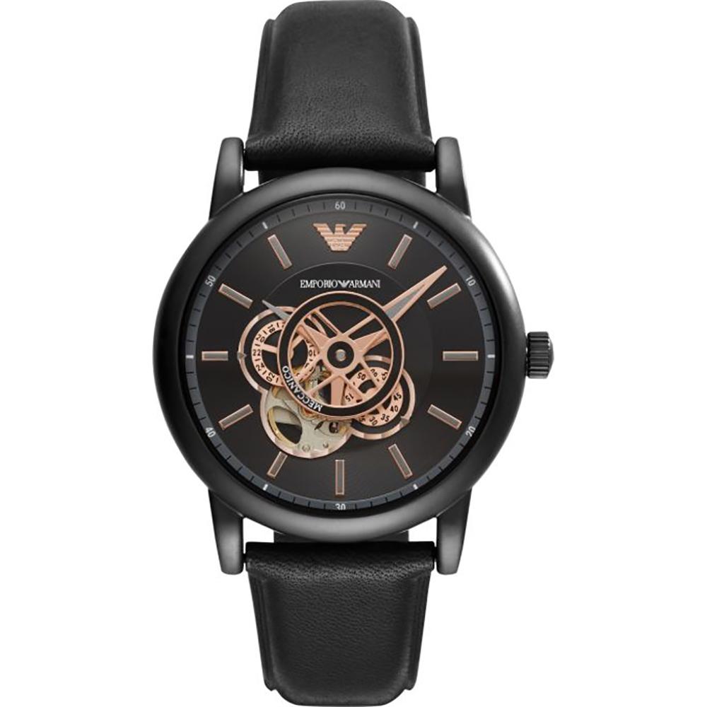 

Emporio Armani Luigi Transparent Black Leather Men s Automatic Skeleton Watch AR60012 прозрачный