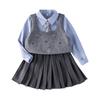 Girls' Autumn 2025 Academy Style: Bowknot Vest, Knit Vest & Pleated Skirt Set