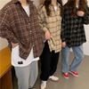 Women Shirt Plaid Oversized Brown Top Turn-down Collar Leisure Fashion Loose All-match Long Sleeves Soft Chic Korean Top