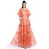 Summer Holiday Vacation Flower Print Long Maxi Dress Bohemian O-neck Short Sleeve High Waisted Chiffon Party Dresses Casual Robe