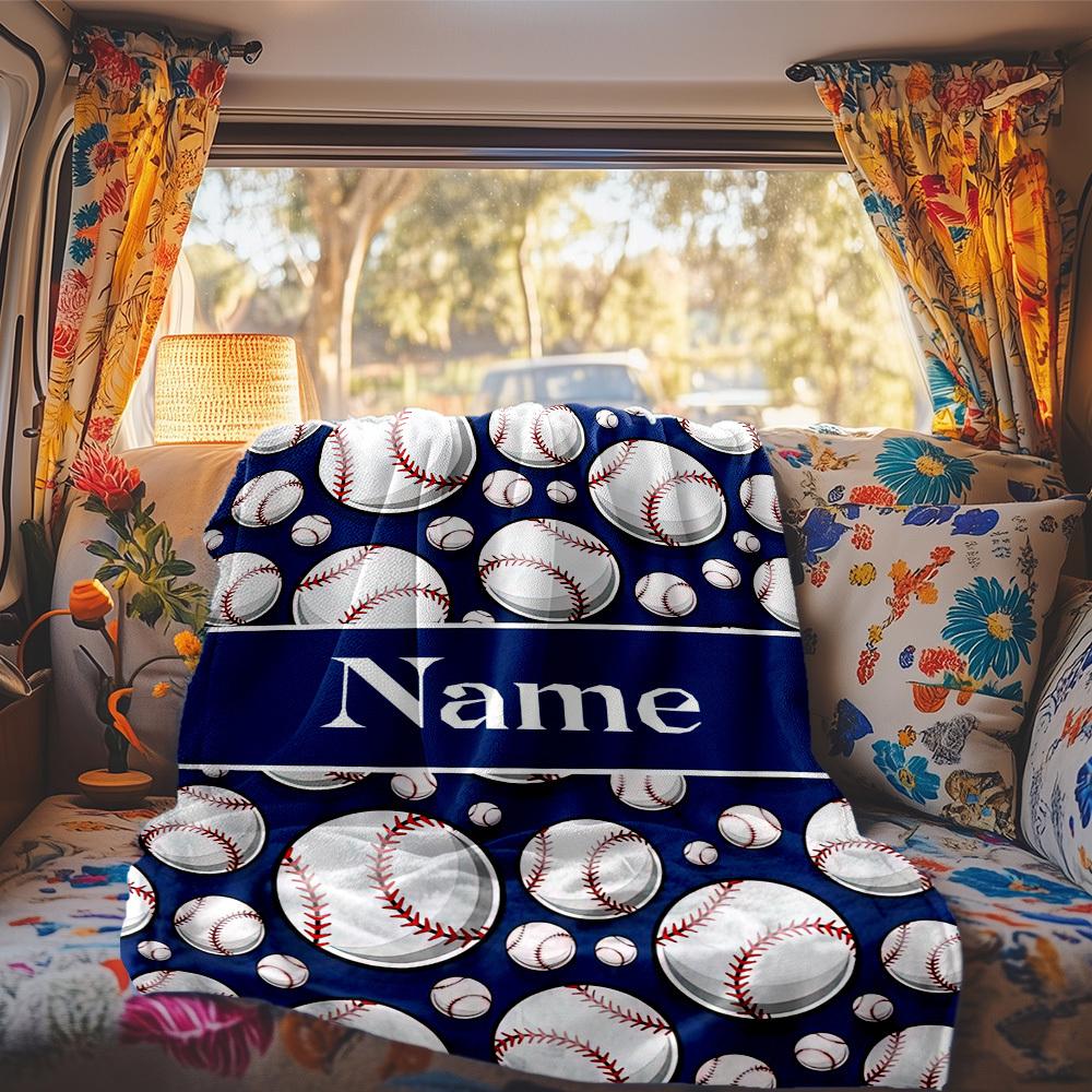 Baseball Pattern Customize Your Name Rv Blanket Comfortable Soft Lightweight All Season Multi Purpose Blanket For Travel Camping Picnics Sofas Rvs