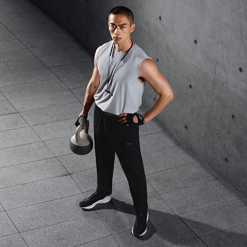 Li-Ning Fitness Series Solid Color Moisture Wicking Quick Dry Knitted Sports Pants Men Bottoms Black AYKU459-1