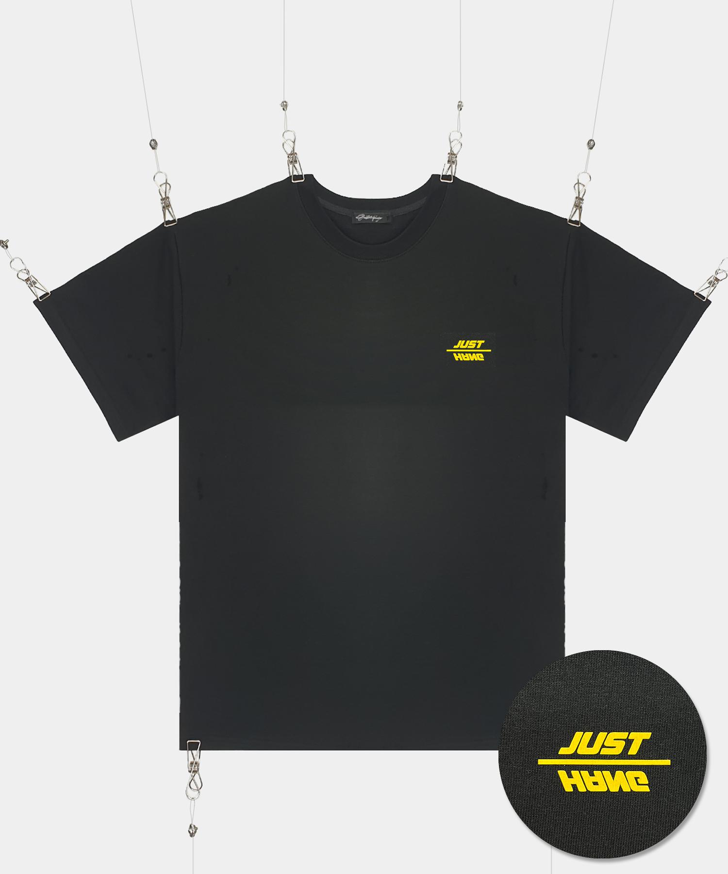 Just Haeng Yellow Bar Logo Oversized Black Short Sleeve Tee F