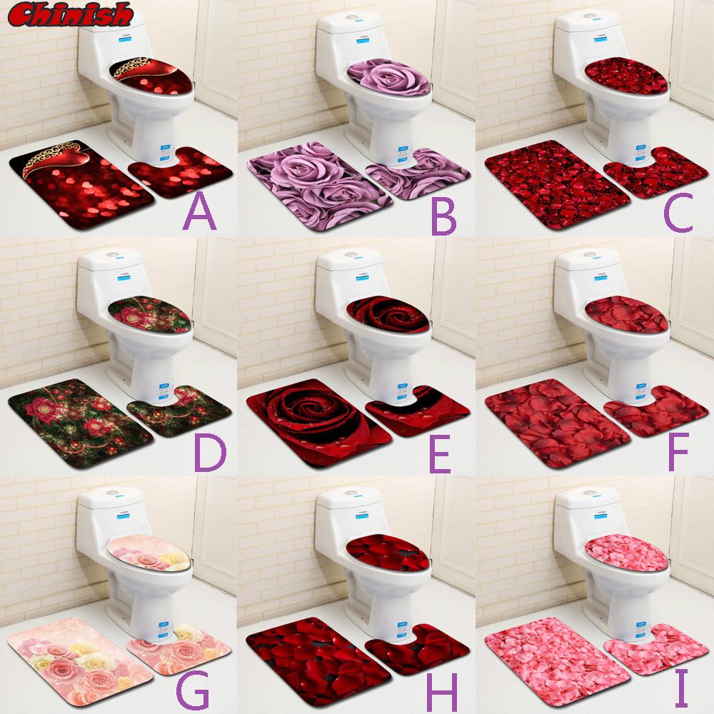 Buy home 3PCS Valentine's Day Pattern Non Slip Toilet Seat Cover Rug