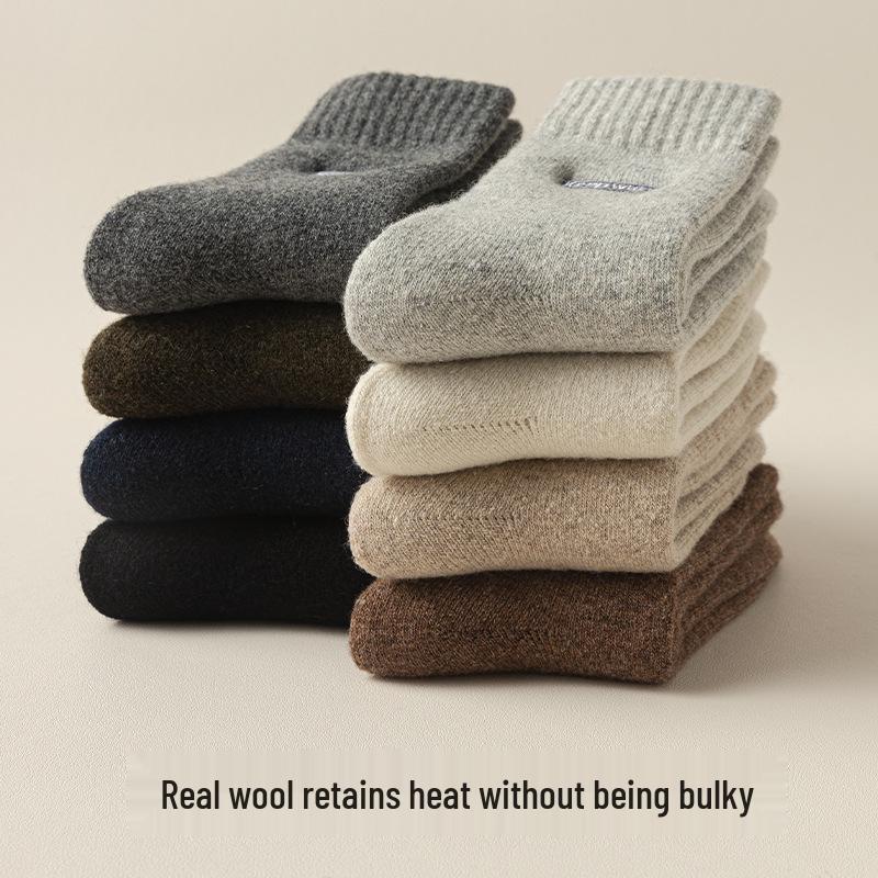 Men's Cashmere Wool Mid-Calf Socks - Velvet Thickened, Terry, Odor-Resistant, Warm Sleep Socks for Autumn/Winter