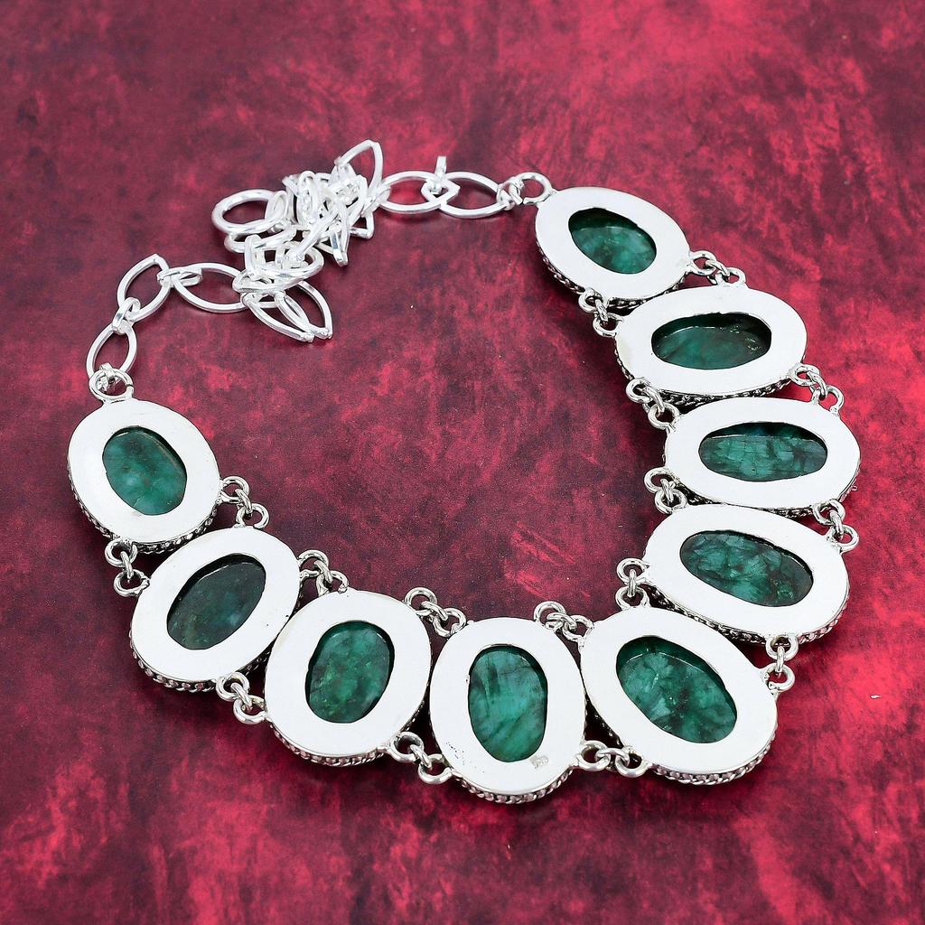 Zambian Emerald Jewelry 925 Solid Sterling Silver Necklace, Handmade Adjustable Chain Necklace Gemstone Jewelry, Gifts For Wife Brand New Necklace