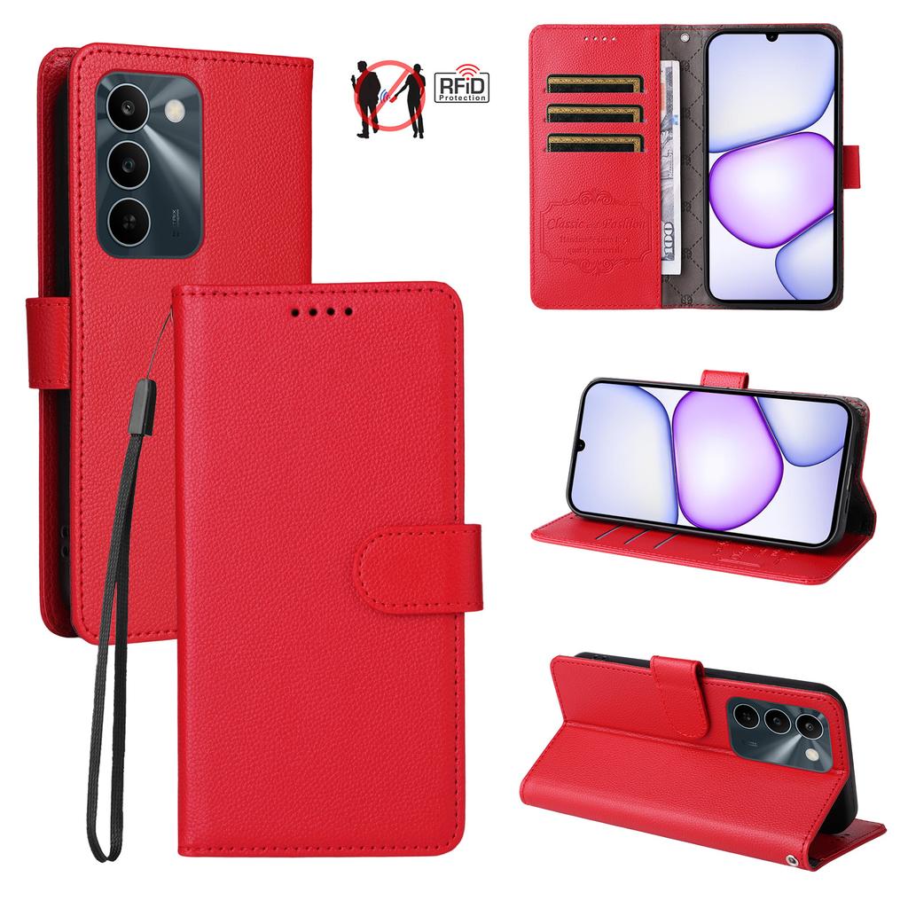 Case for C83 5G - Leather/PU, Red, With Card Holder, With Lanyard