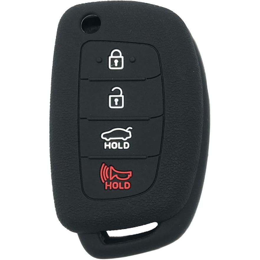 Silicone Protector Key Fob Cover Case fit for Hyundai Sonata Santa fe Keyless Entry Remote Control Key Fob (Pink+Black)