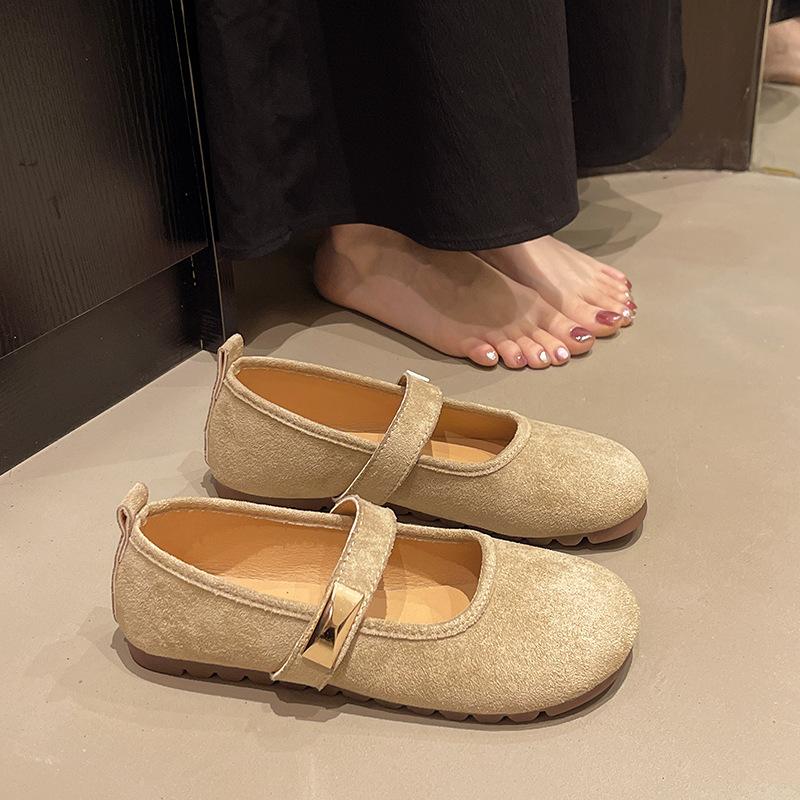 

Simple and fashionable round head flat-soled single shoes for women s 2025 spring and autumn new versatile one-word with shallow mouth Mary Jane shoes 40 хакі