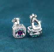 Wish platinum super flash square full of diamonds and large zircon ear clips, simple and small temperament