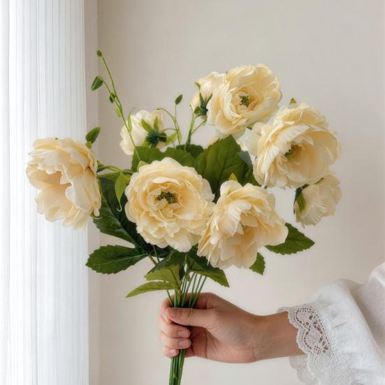 2 Cabezas Flores Artificiales de Peonías Ramas de Peonía Falsas de Seda con Tallo para Ramo de Novia DIY Centros de Mesa de Boda Arreglos Florales