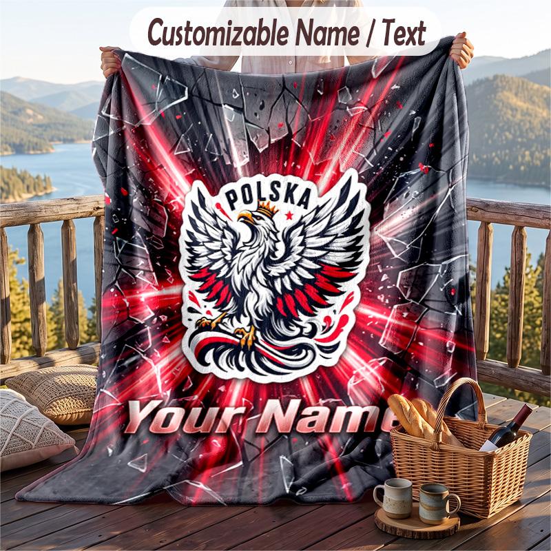 Flannel Blanket Poland Football Print Custom Name Text Soft Throw for Sofa Bed