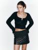 Asula Quilted Tweed Skirt (Black)