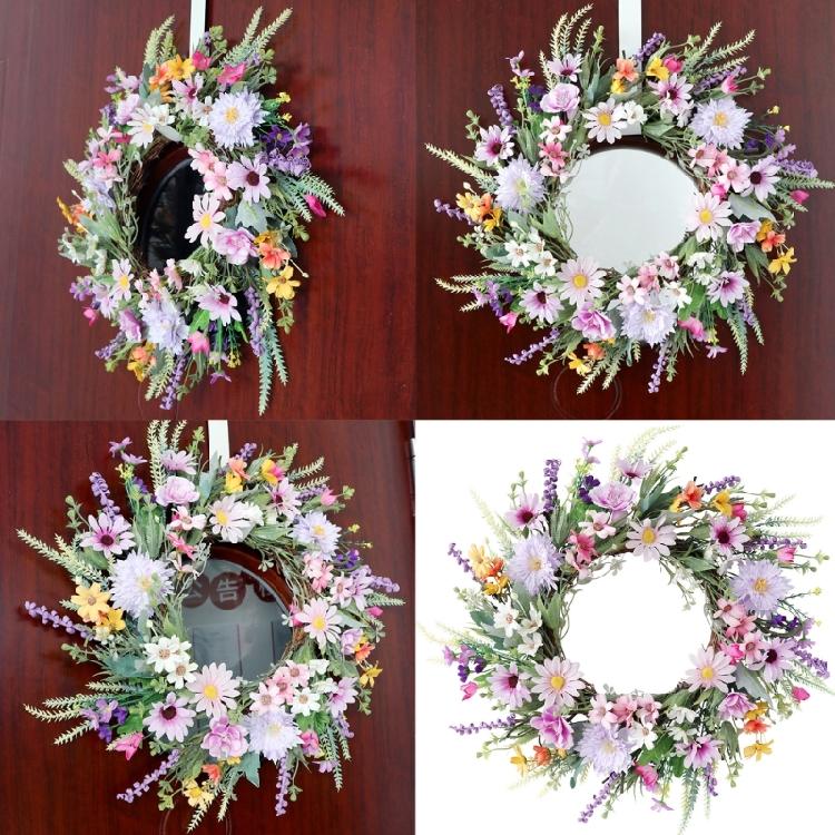 Artificial Flower Wreath Spring Festival Wreath Artificial Flower Wreath for Front Door Hallway Garden Farmhouses