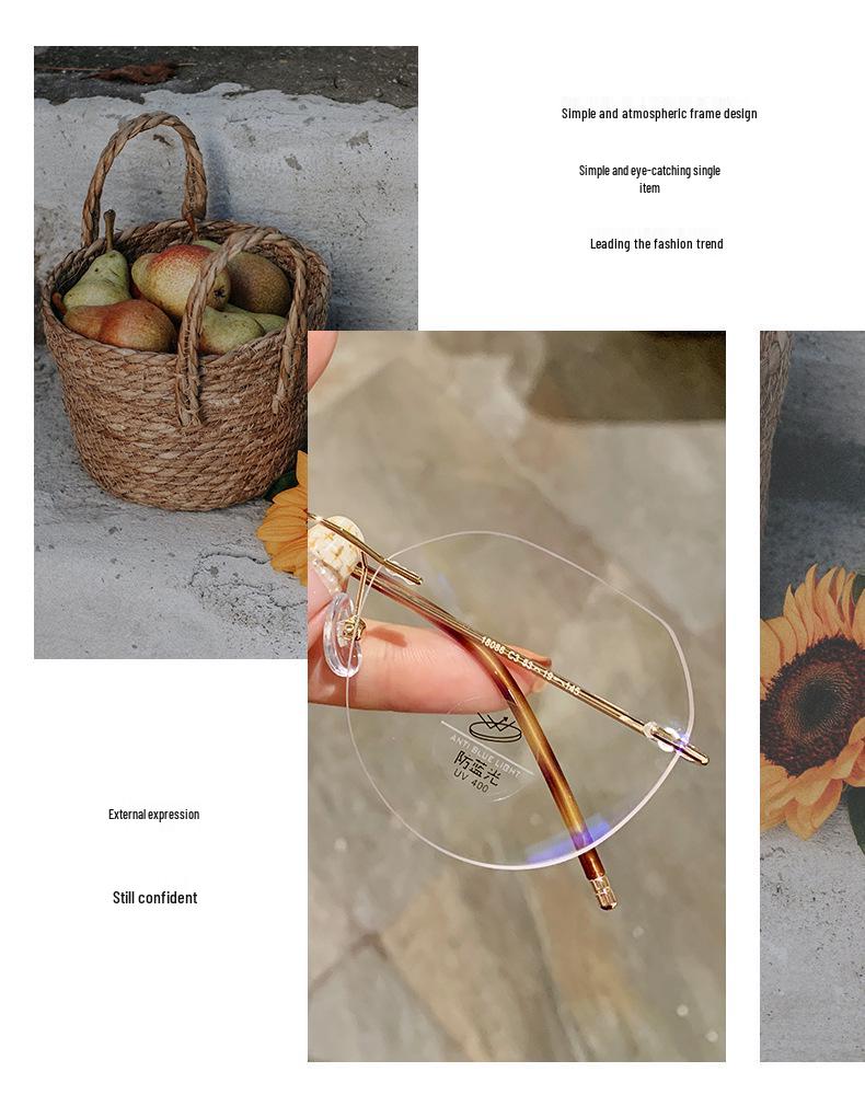 Rimless Women's Slim-Fit Prescription Glasses with Big Frame