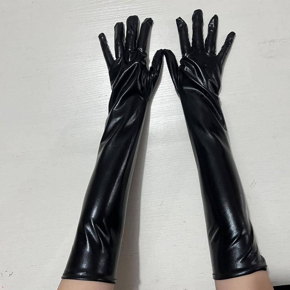 Skinny Patent Leather Gloves Solid Color Etiquette Mittens Fashion Long Gloves  Cosplay Accessory