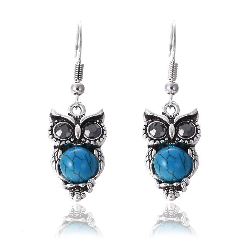 Metal Owl Turquoise Jewelry Set: Necklace, Earrings, and Bracelet - European & American Fashion