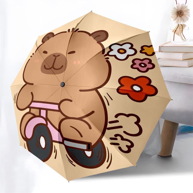 1pc Bear Riding Bike Outdoor Umbrella - Automatic Opening/Closing, Portable Tri-Fold Design with 8-Rib Iron Frame, Perfect Gift for Fans, Travelers, D