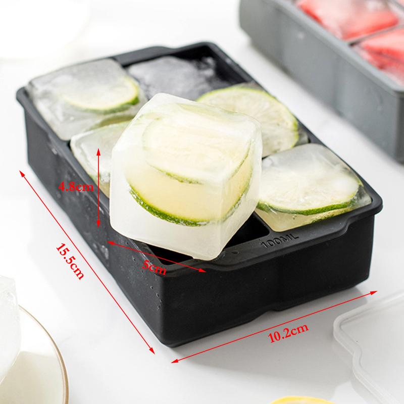 6 Komorowa Forma na Kostki Lodu Silikonowa Maszynka do Kostek Lodu Duża Kwadratowa Silikonowa Forma do Lodu Forma na Kostki DIY Koktajl Whiskey Bar Akcesoria Kuchenne