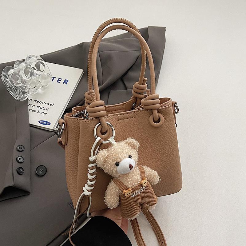 New Fashionable and Simple High-end Texture Lychee Pattern Portable Bucket Bag, Foreign Style Versatile Commuter Messenger Women's Bag