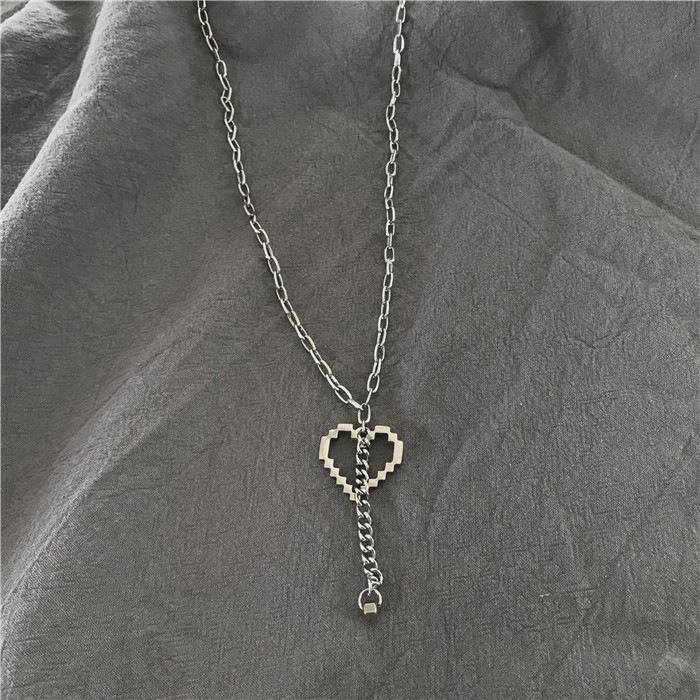 Titanium Steel Mosaic Love Necklace New Personality Internet Celebrity Ins Cold Style Hip Hop Accessories Sweater Chain Pendant for Women