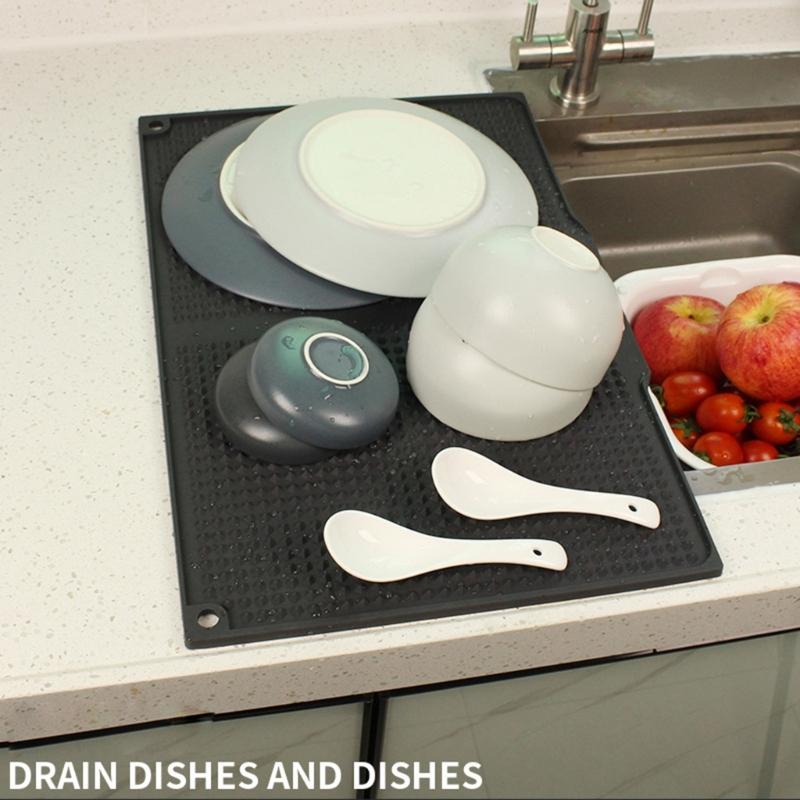 Folding Silicone Dish Drying Mats Offers Space Saving Storage and Easy Cleaning Silicone Texture for Home Cooking Lover