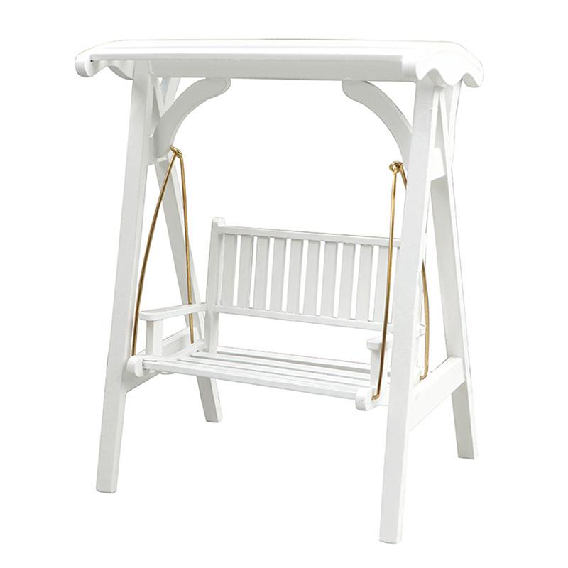 1:12 White Wood Swing Modle Toys Dollhouse Miniature Furniture Mini Wooden Swing Chair Garden Scene Doll House Decor Accessories