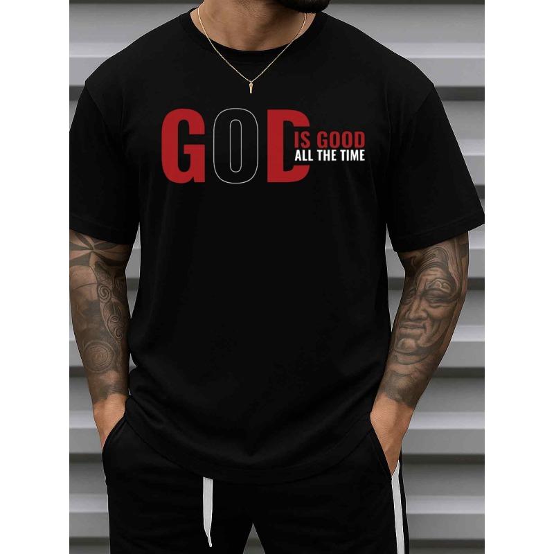 

European sizes Men S God Is Good All The Time Graphic T-Shirt - Black with Red Lettering - Soft Breathable Round Neck Short Sleeve Casual & Gym 4XL чорний