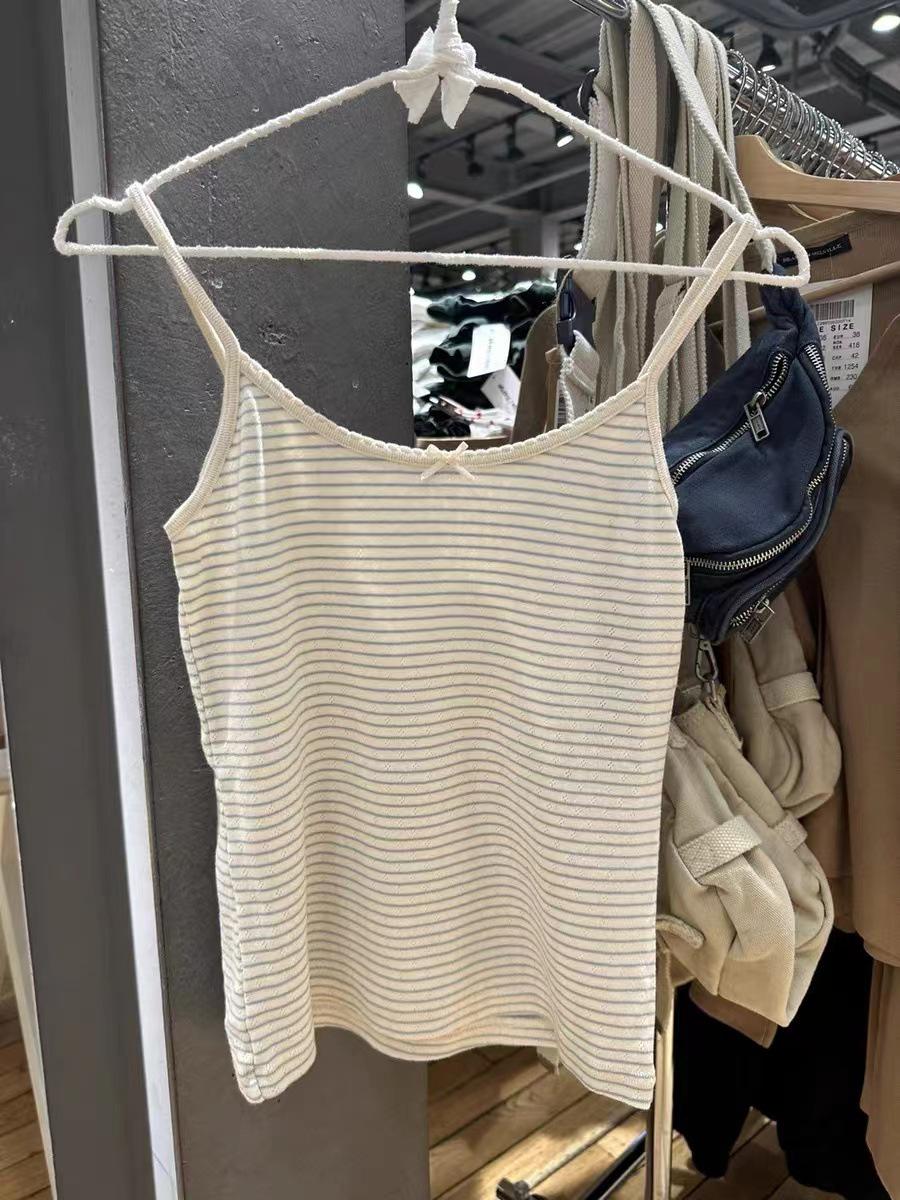 

Women s Light Blue Striped Camisole with Bow Tie - BM Style