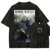 Hot Sale Action Game Peripherals Dark Souls Graphic Print T-shirt Men Women Loose Casual Oversized Vintage Washed O-neck Cotton Top Summer New Tee
