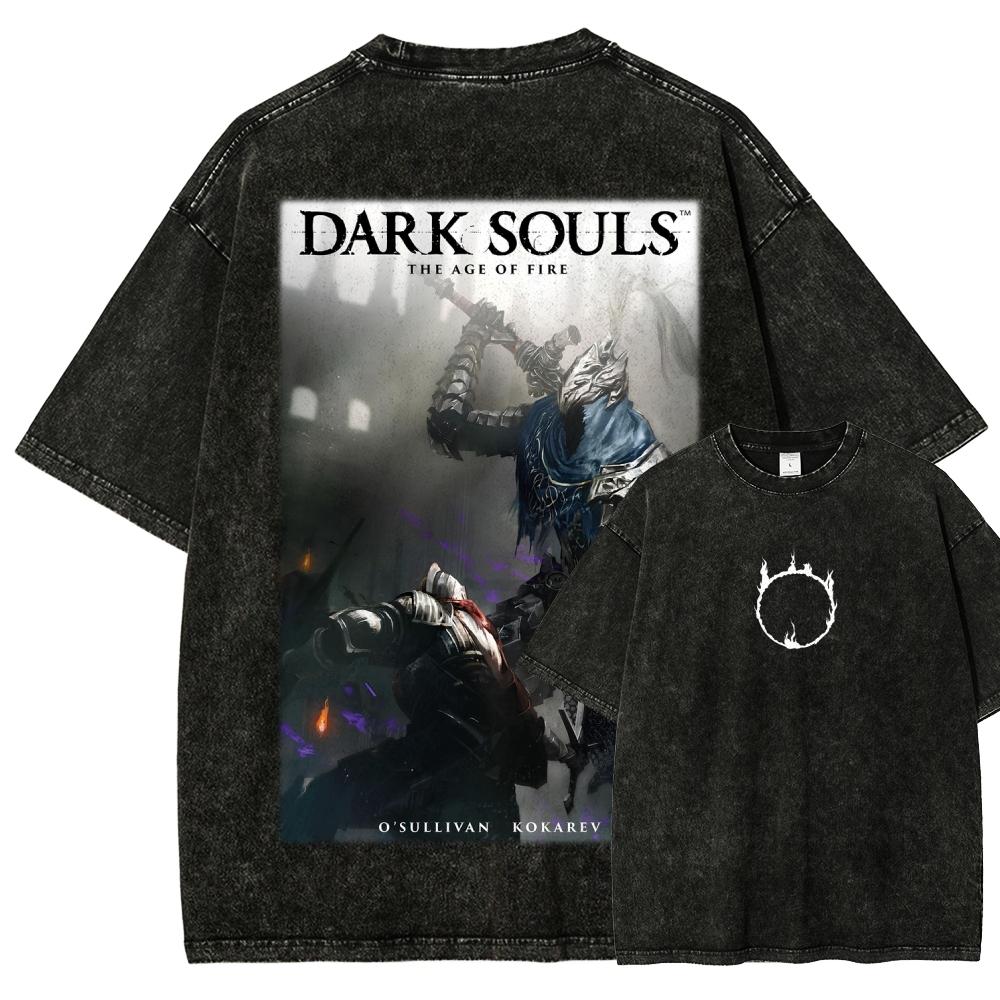 Hot Sale Action Game Peripherals Dark Souls Graphic Print T-shirt Men Women Loose Casual Oversized Vintage Washed O-neck Cotton Top Summer New Tee