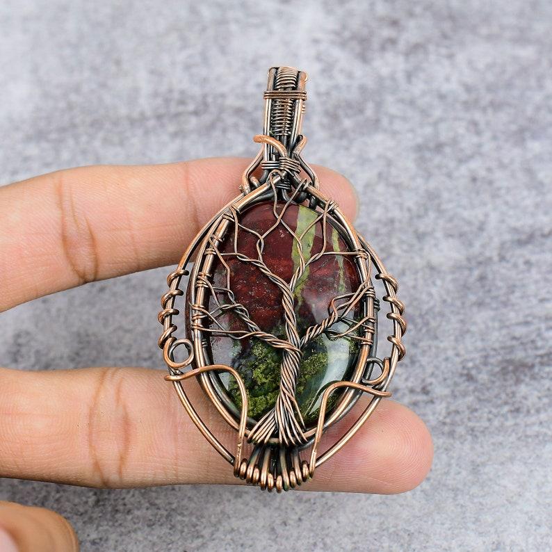 Tree Of Life Dragon Blood Jasper Pendant Copper Wire Wrapped Pendant Dragon Blood Jasper Gemstone Pendant Copper Jewelry Gift For Her