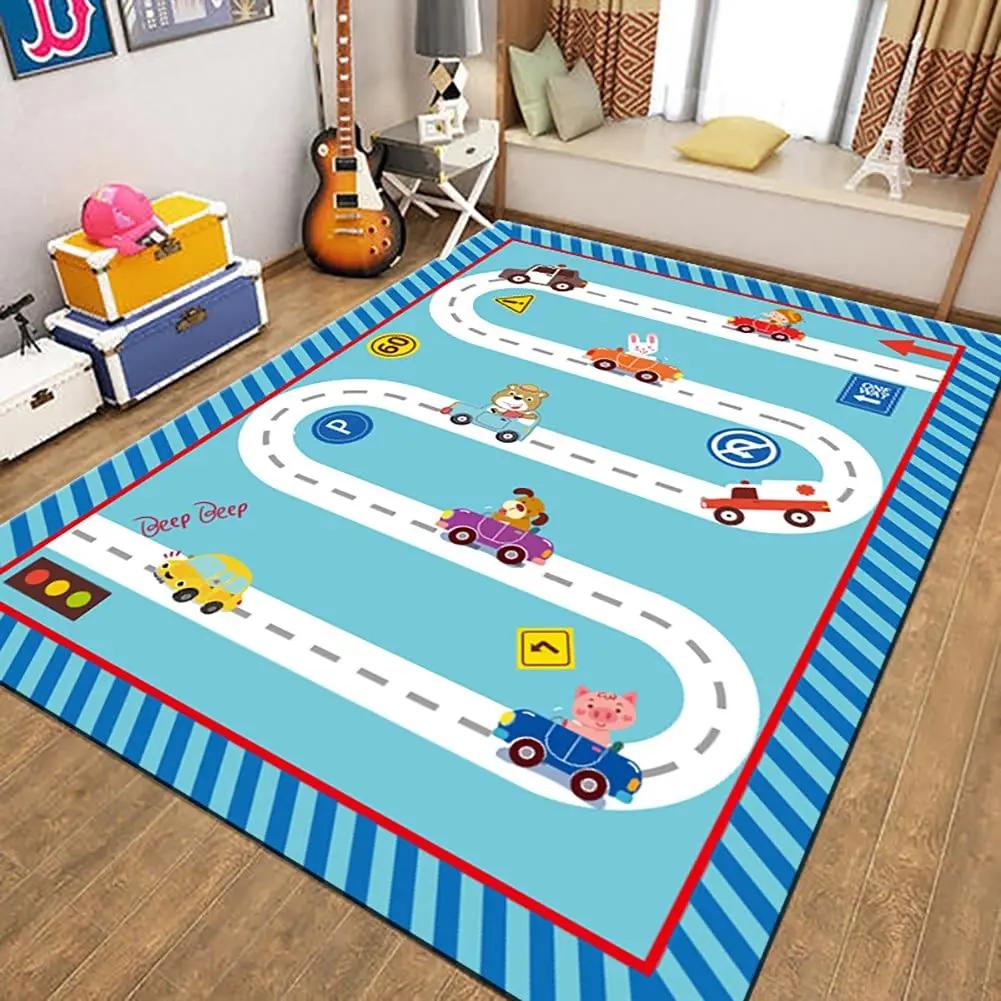 Children's Play Room Carpet , Road and Street Traffic Carpets Puzzle Game Floor Mat for Bath Living Room Baby Room Bedroom Decor