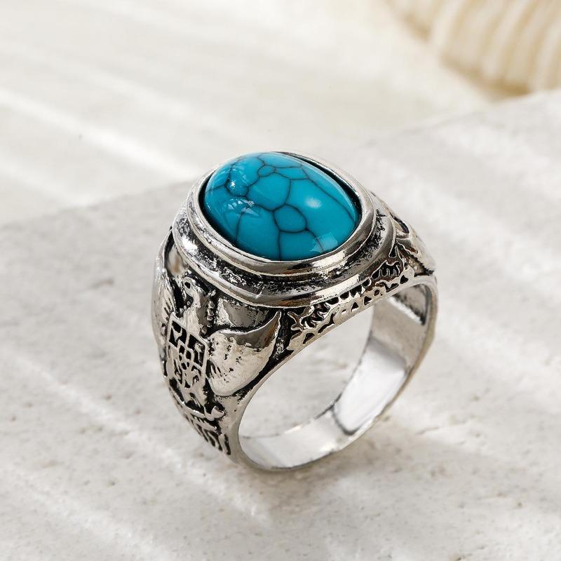 Wei Ya Fashion Vintage Imitation Blue Turquoise Gemstone Ring Ring For Men And Women