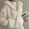 Hooded lamb wool imitation fur loose coat new autumn and winter fleece thickened sweater cardigan zipper warm