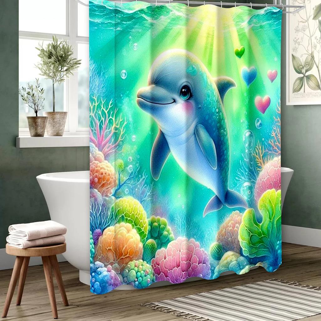 "Dreamy Dolphin Shower Curtain, Waterproof & Mildew-Resistant Bath Curtain with Ocean Art Design for Romantic Bathroom Decor"
