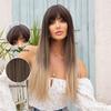 ALAN EATON L Long Straight Wigs Ombre Brown Synthetic Wigs for Women Natural Wigs with Bangs Cosplay Heat Resistant Hair