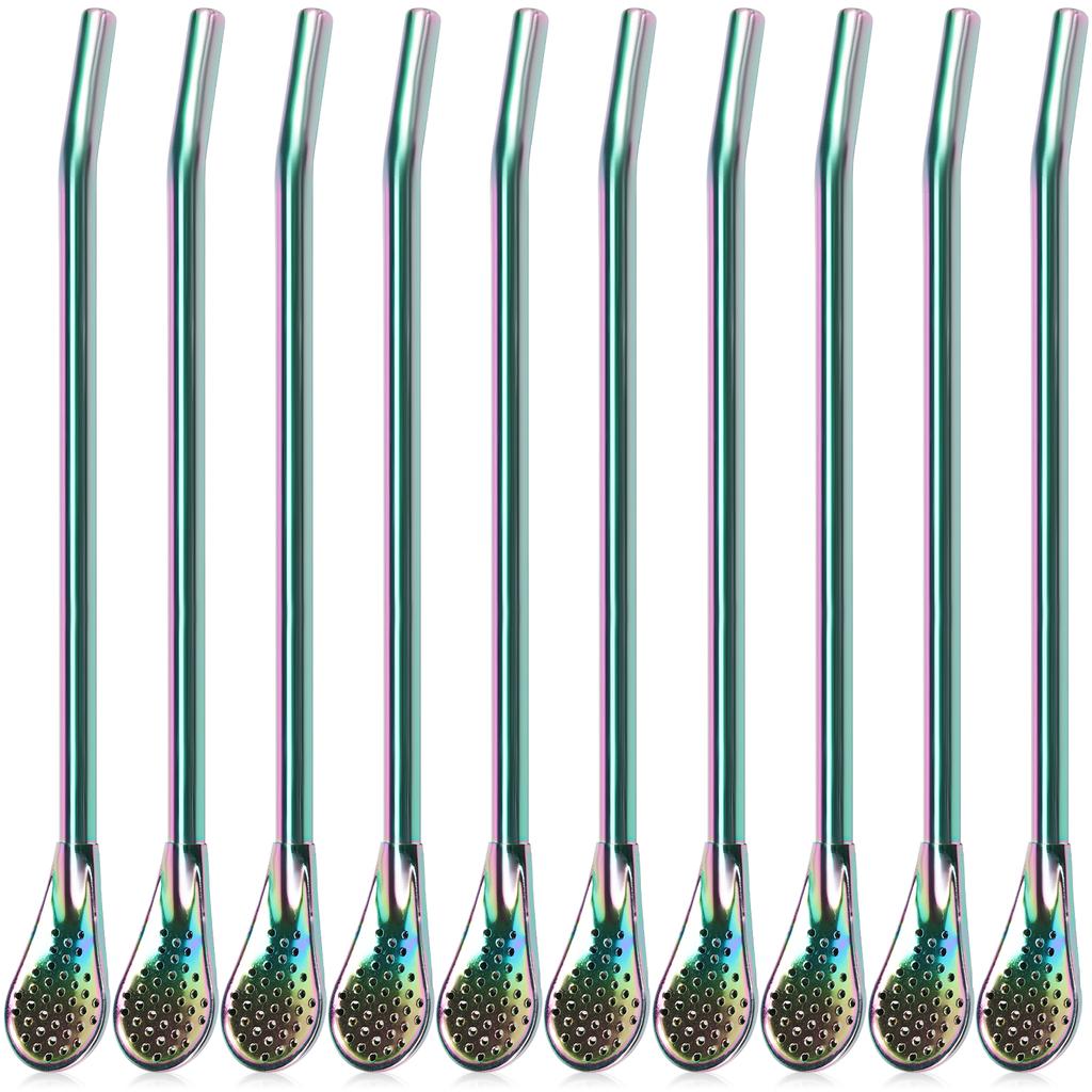 10Pcs Straws Spoon 7.2 Inch Stainless Steel Yerba Mate Tea Drinking Straws Multifunctional Reusable Straw Stirring Spoon Straw