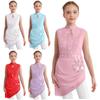 Girls Asymmetrical Skating Dress Sleeveless Backless Cutout Sheer Mesh Overlay Rhinestone Applique Competition Dance Costume